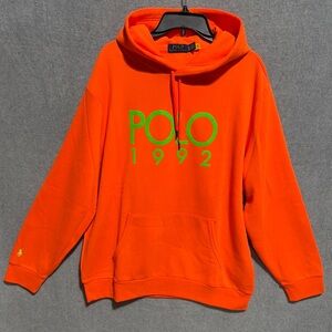 Polo Ralph Lauren Orange POLO 1992 Retro Logo Fleece Hoodie Sweatshirt Men’s XL